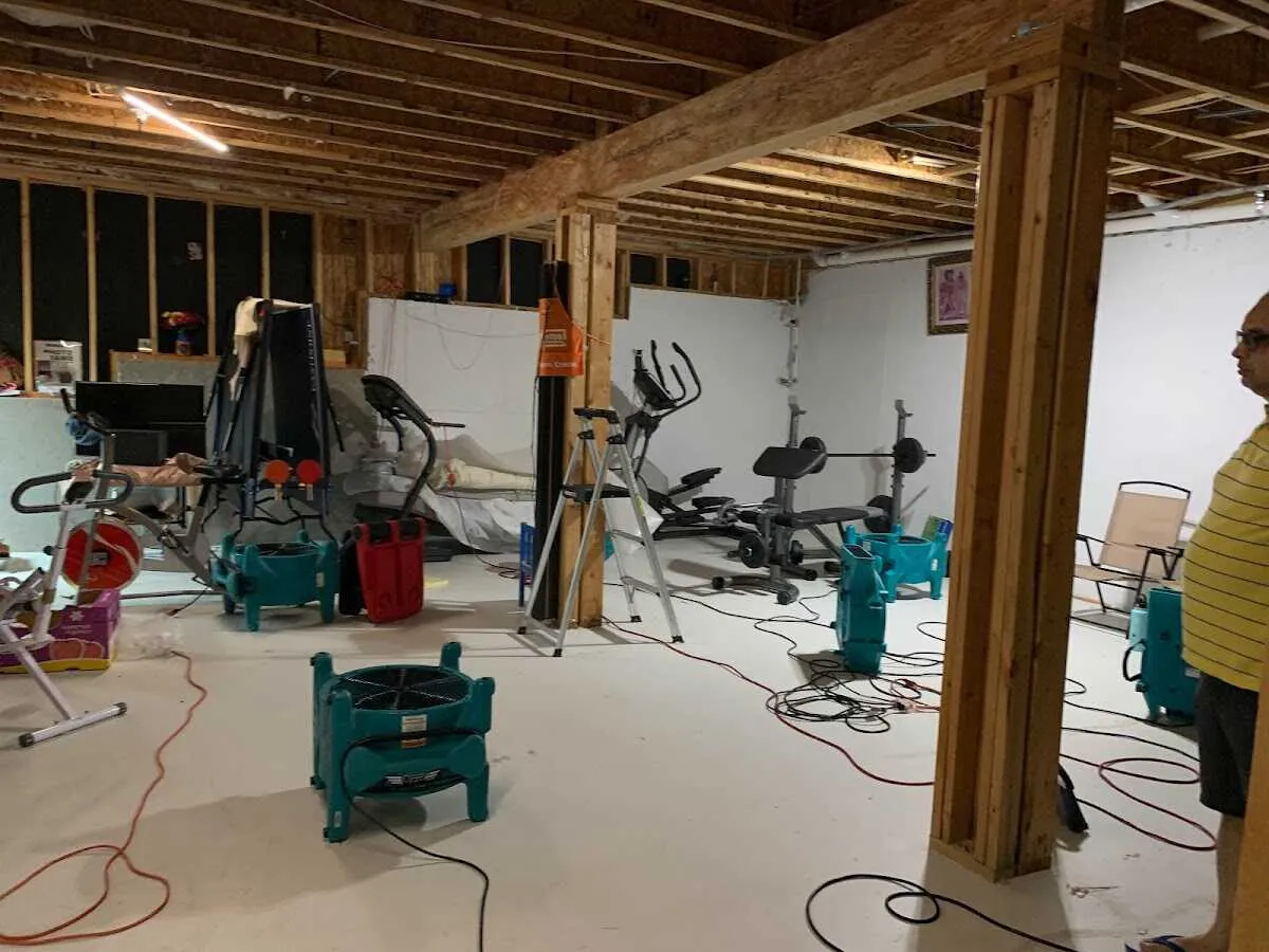 Basement drying equipment setup for Contents Cleaning & Restoration in Terre Haute